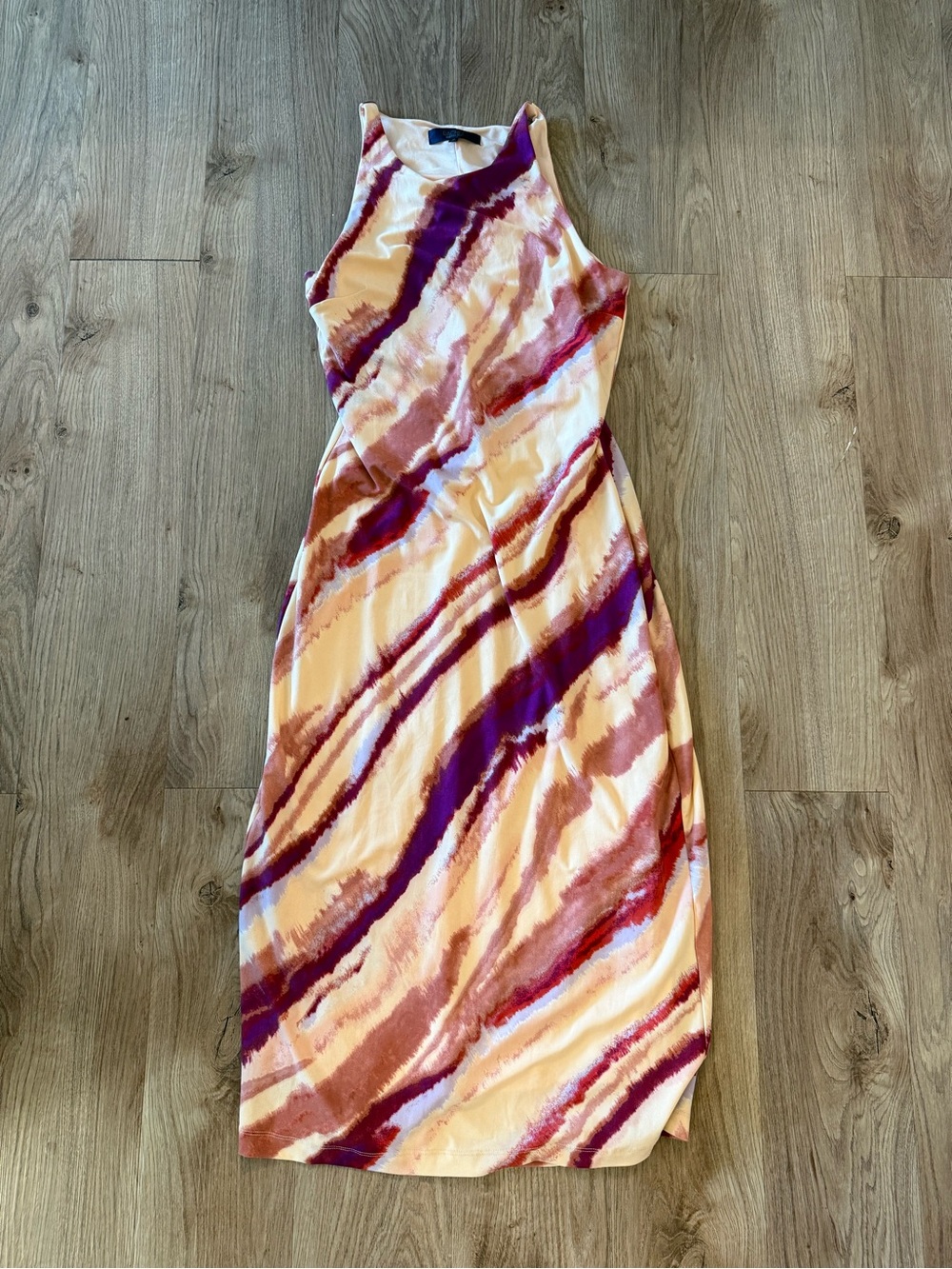 Rachel Rachel Roy Women Peach Purple Abstract Stripe Mesh Midi Dress Size M